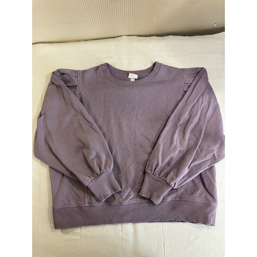 A New Day Womens XL Dusty Purple Puff Pleated Shoulder Crewneck Sweatshirt Mauve